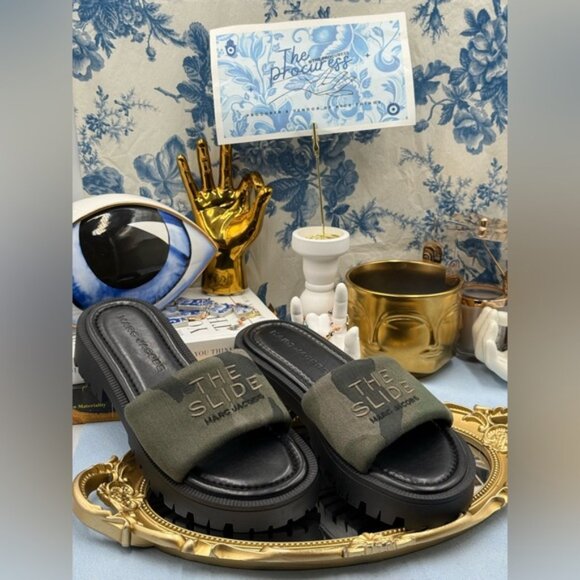 🆕 MARC JACOBS 🧿 NWOB The Camo Jacquard Lug Sole Slide - Sz 37 US 7 - Picture 2 of 15